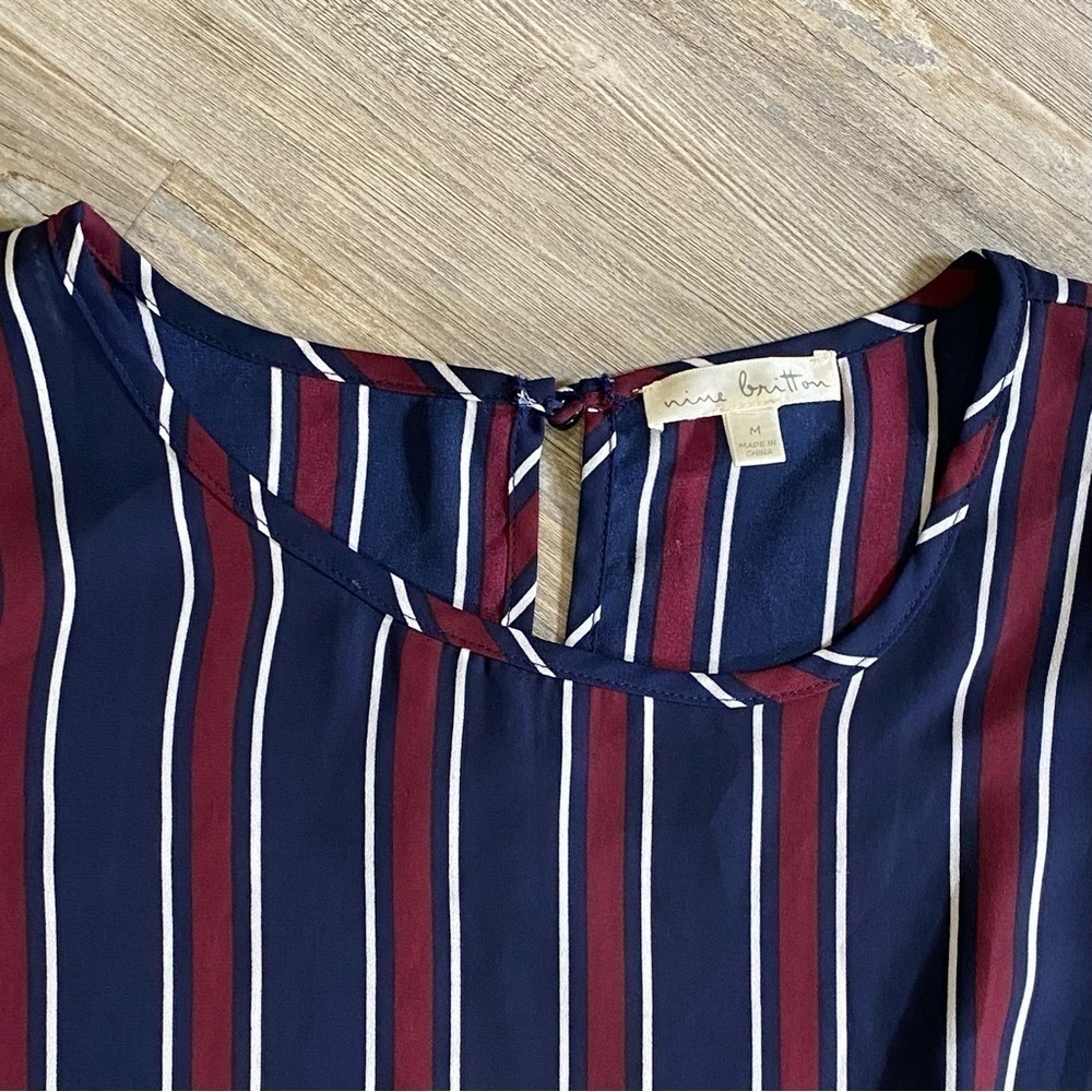 Nine Britton Navy Blue, Maroon, White Striped Blouse with Waist Tie - Picture 4 of 4